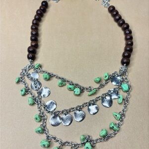Paparazzi Silver and Green Layered Necklace with Cascading Tiers